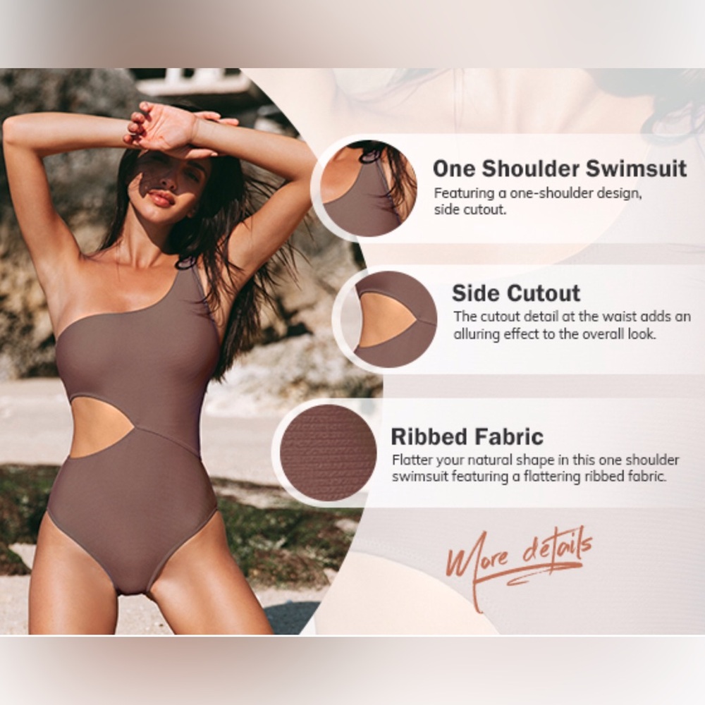 Cupshe Ribbed One Shoulder Cut-Out Side Swimsuit - Picture 8 of 11